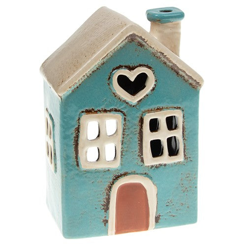 Village Pottery Heart House Tealight Holder Teal