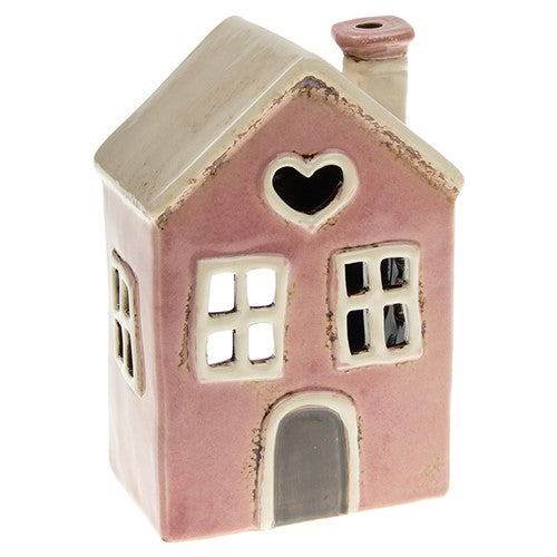 Village Pottery Heart House Tealight Holder Pink