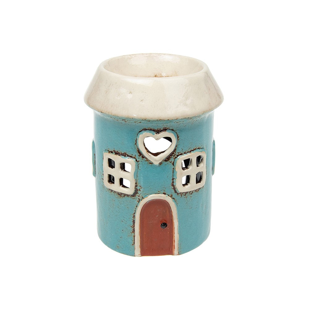 Village Pottery House Tealight Oil Warmer Teal