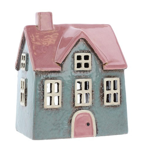 Village Pottery Bright House Tealight Holder Grey and Pink