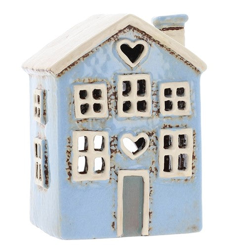 Village Pottery Mini Heart House Tealight Holder Pale Blue
