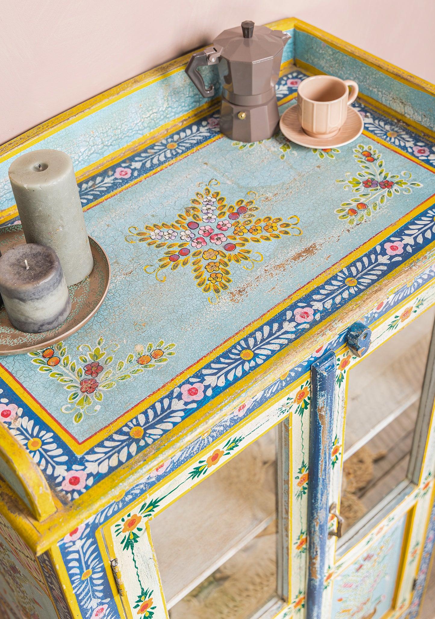Handpainted Kanchana Glazed Wooden Cabinet