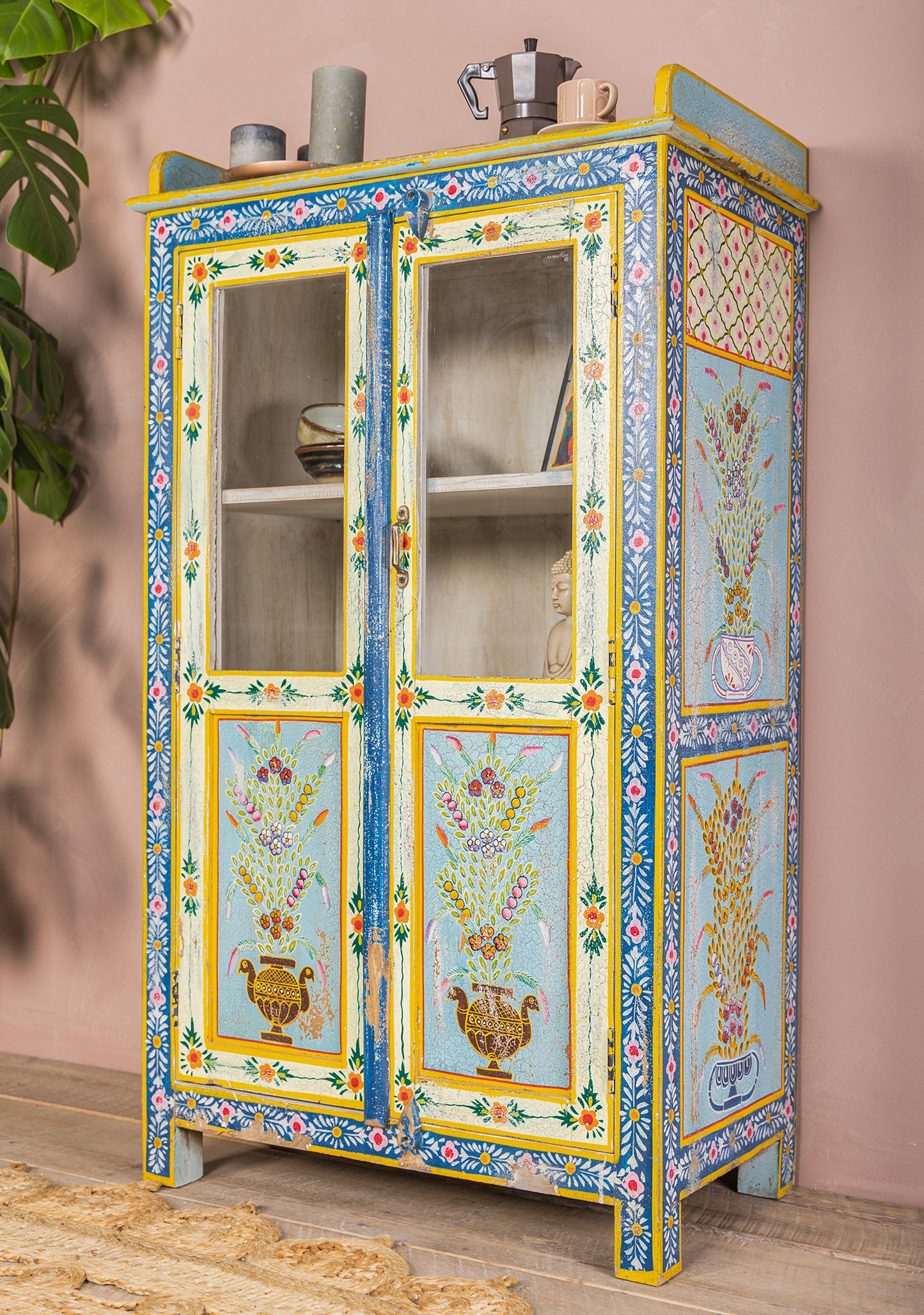 Handpainted Kanchana Glazed Wooden Cabinet