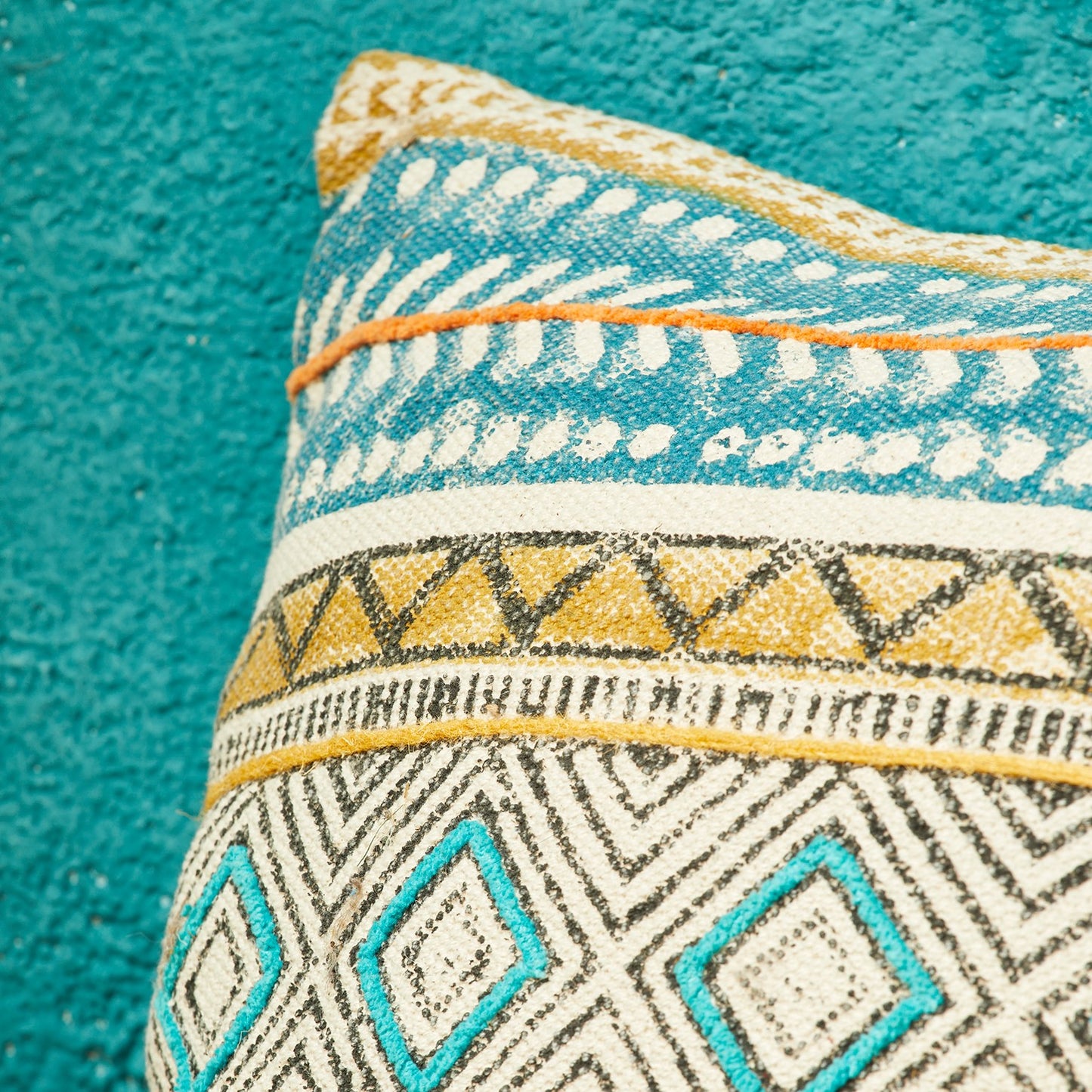 Kota Blockprint Embroidery Small Cushion