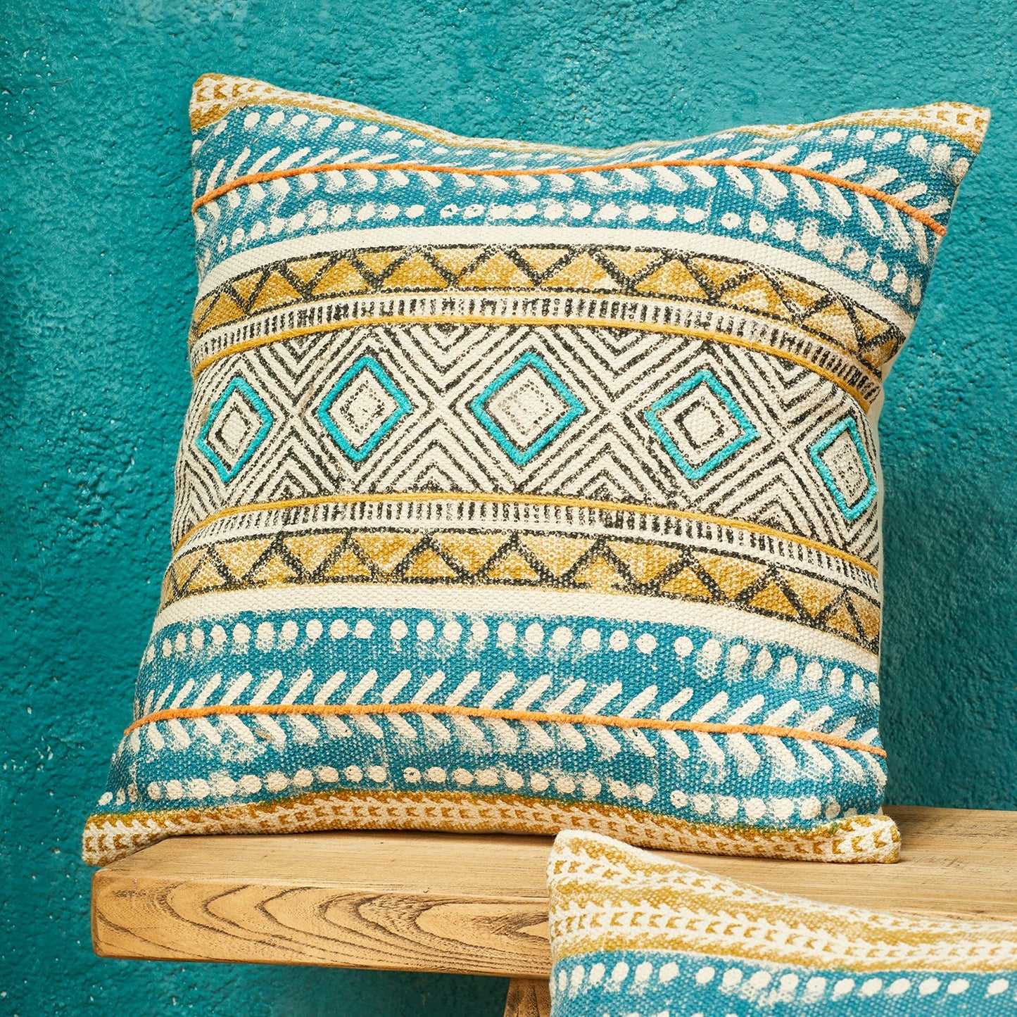 Kota Blockprint Embroidery Small Cushion