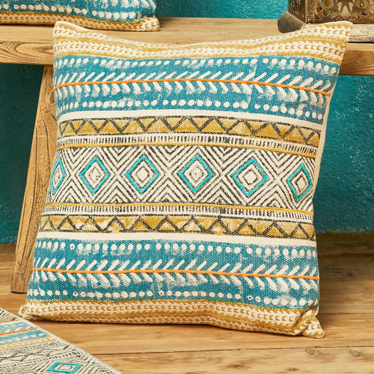 Kota Blockprint Embroidery Large Cushion