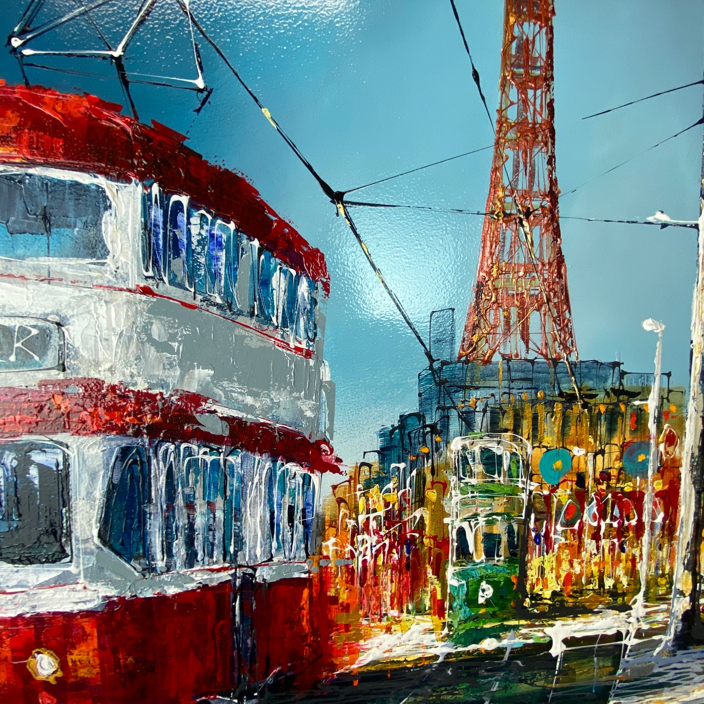 Simon Wright Original Art - Blackpool Tower and Trams