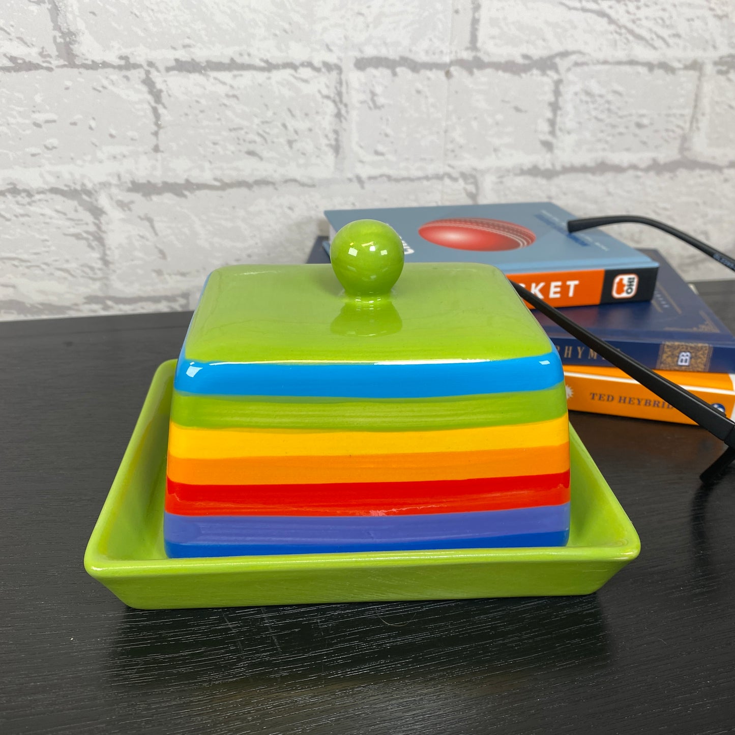 Handpainted Rainbow Ceramic Butter Dish
