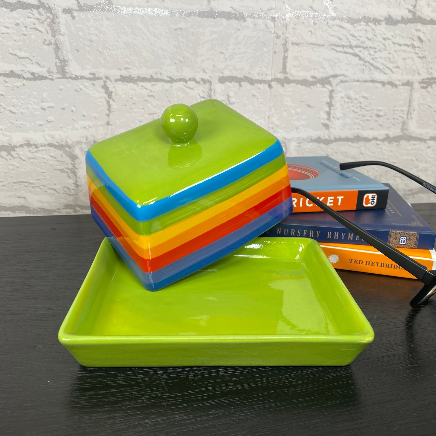 Handpainted Rainbow Ceramic Butter Dish