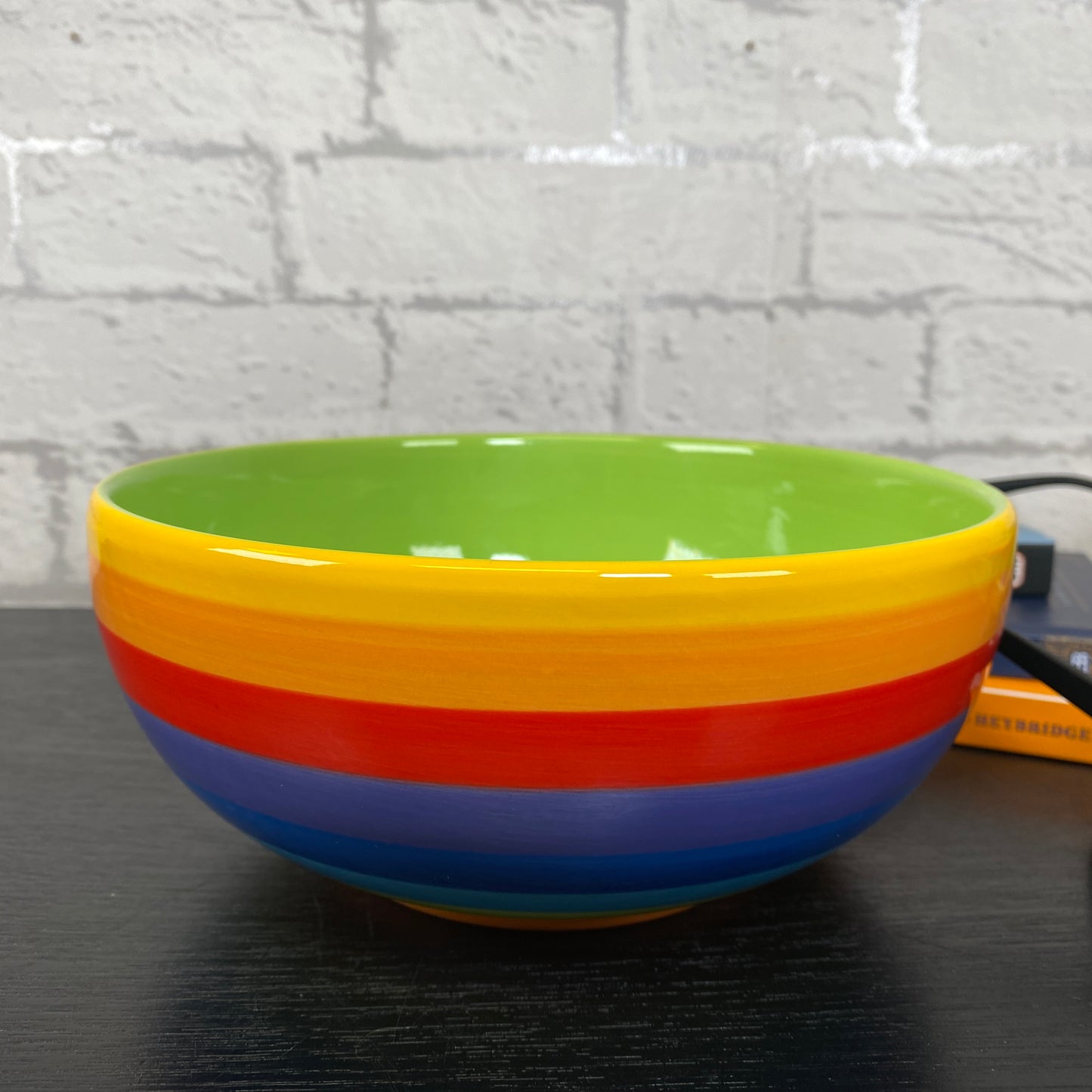 Handpainted Rainbow Ceramic Large Salad Bowl
