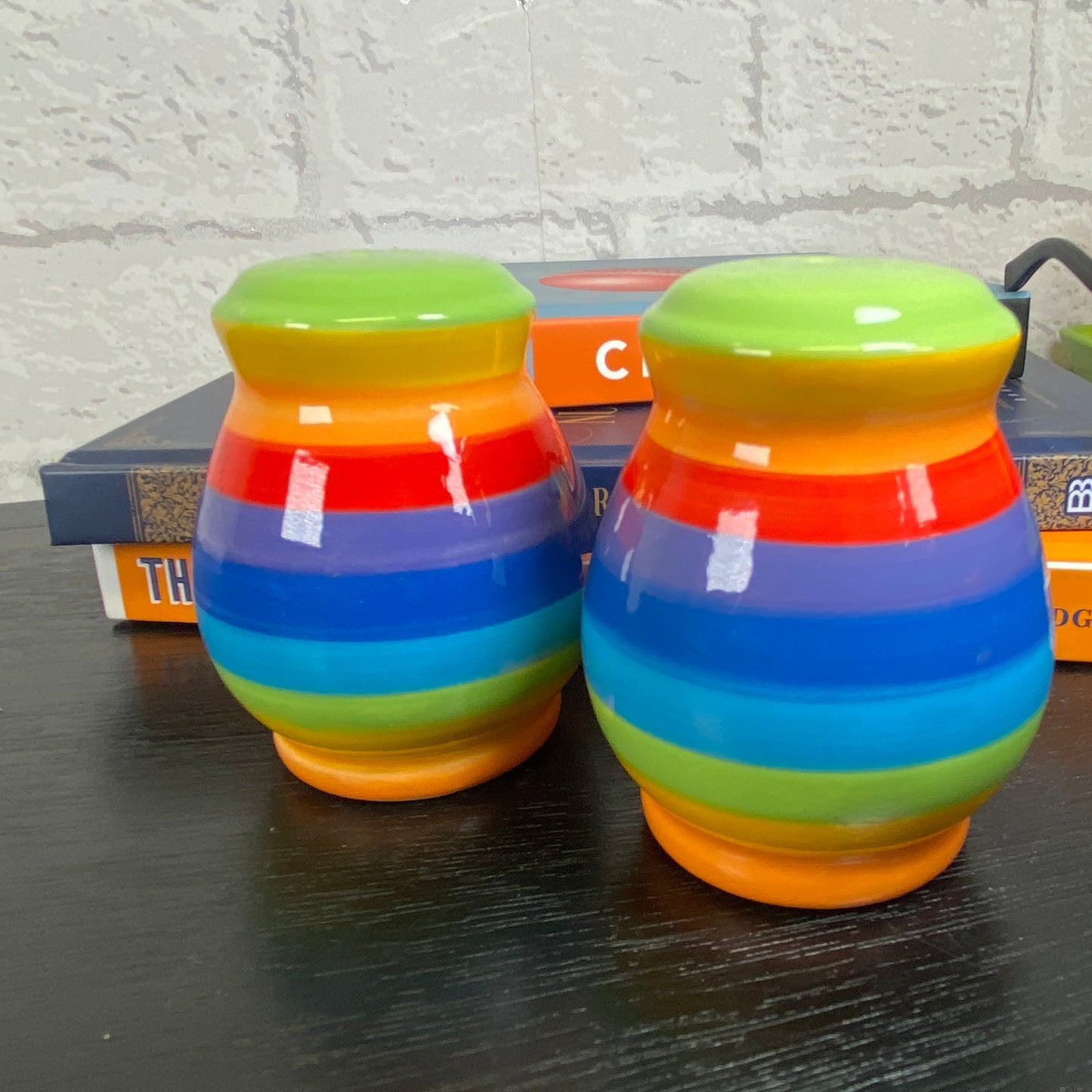 Handpainted Rainbow Ceramic Salt and Pepper Pot Set