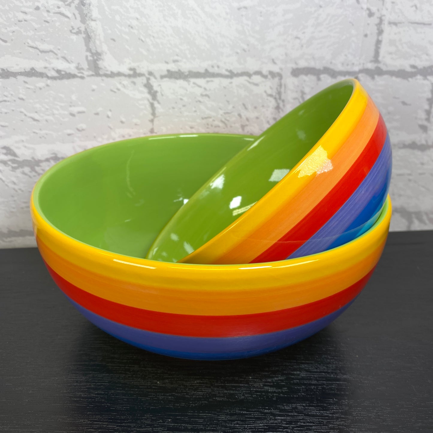 Handpainted Rainbow Ceramic Large Salad Bowl