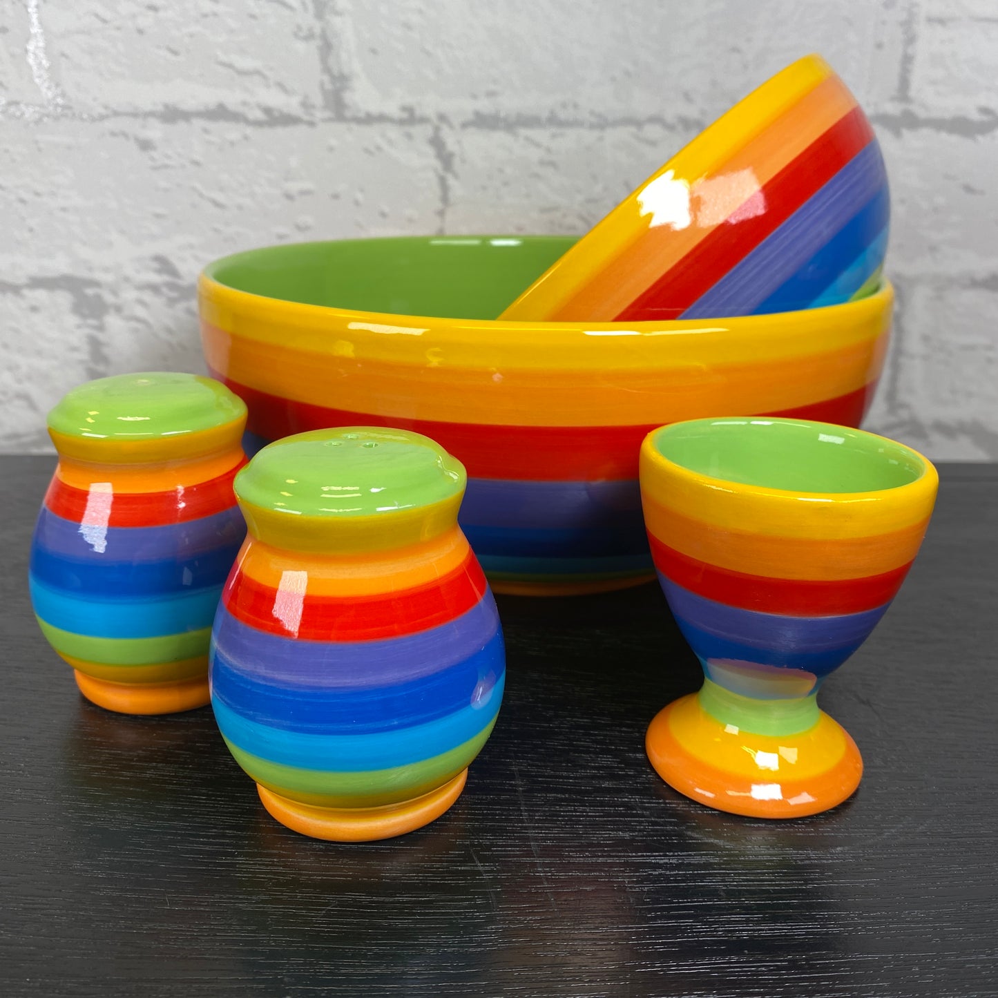 Handpainted Rainbow Ceramic Salt and Pepper Pot Set