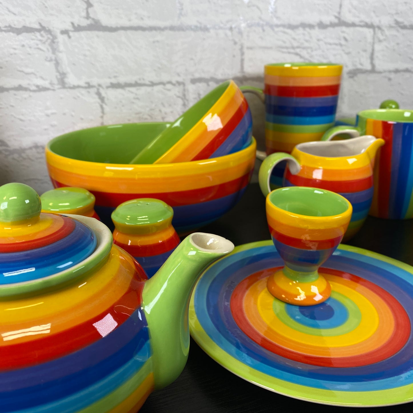 Handpainted Rainbow Ceramic Large Salad Bowl
