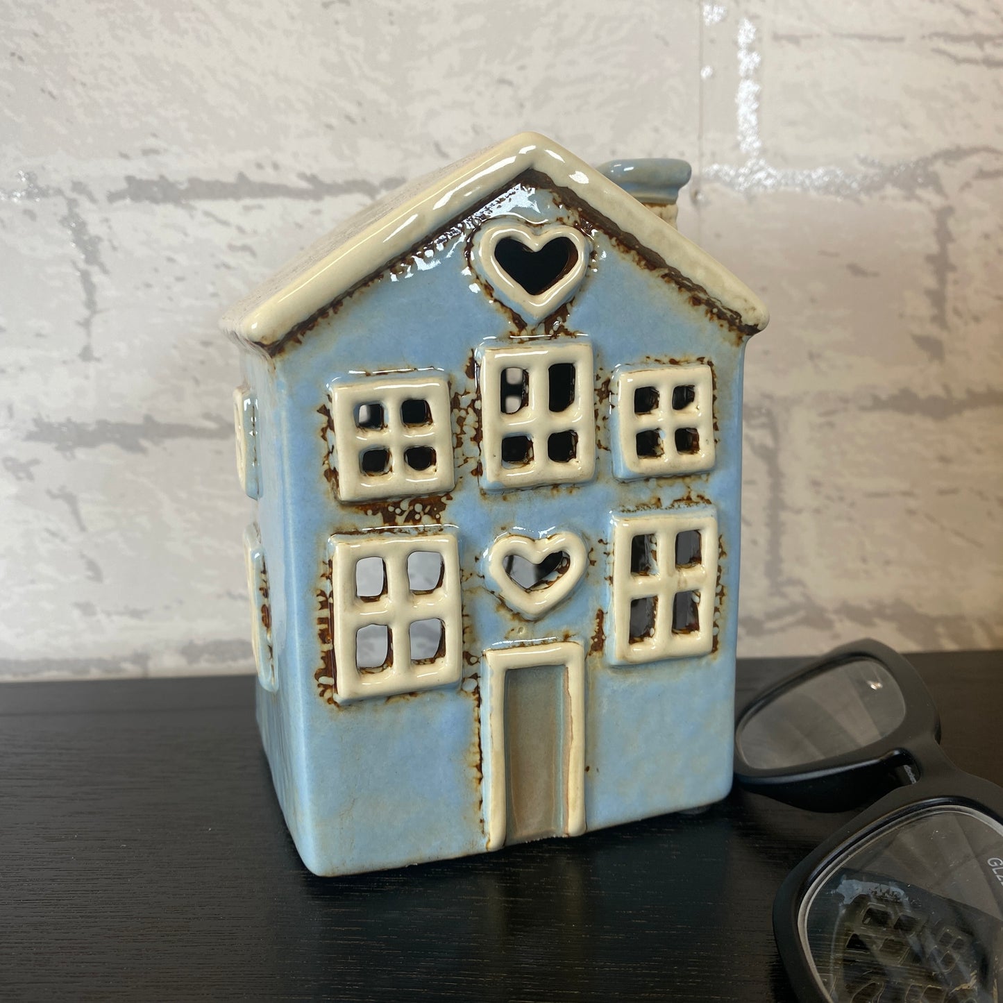 Village Pottery Mini Heart House Tealight Holder Pale Blue