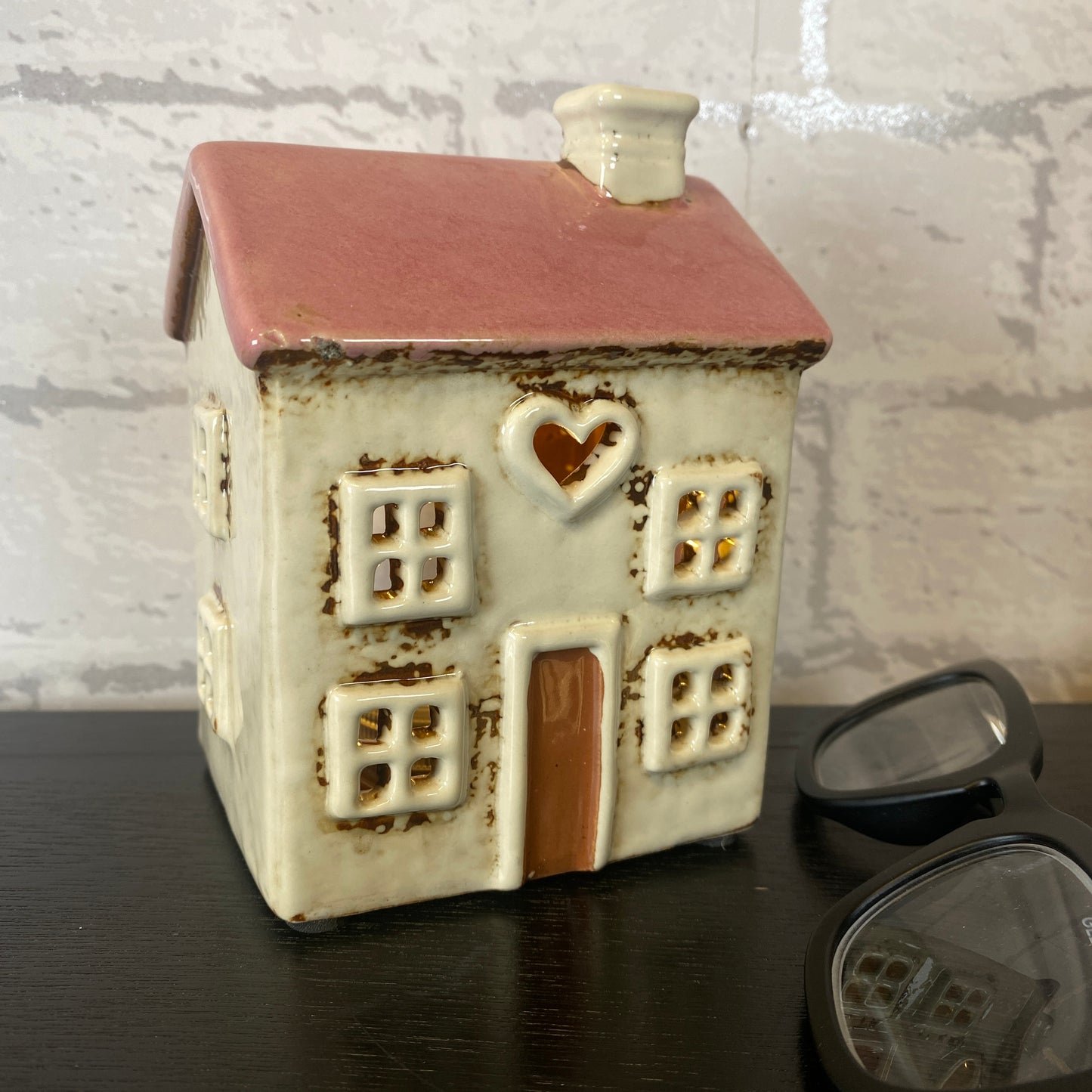 Village Pottery Mini Heart House Tealight Holder Cream
