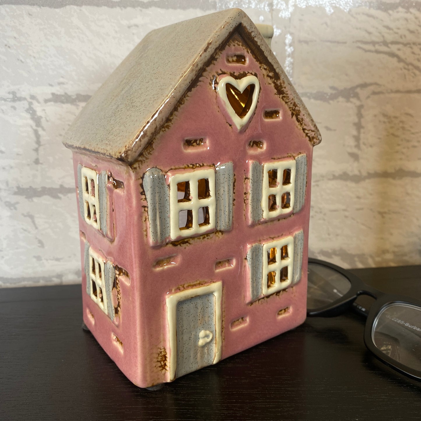 Village Pottery Shutter House Tealight Holder Pink
