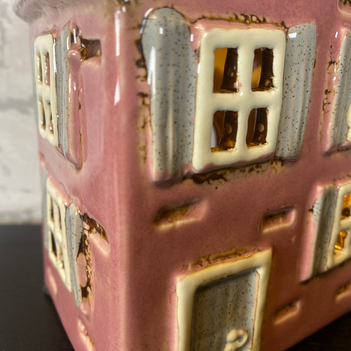 Village Pottery Shutter House Tealight Holder Pink
