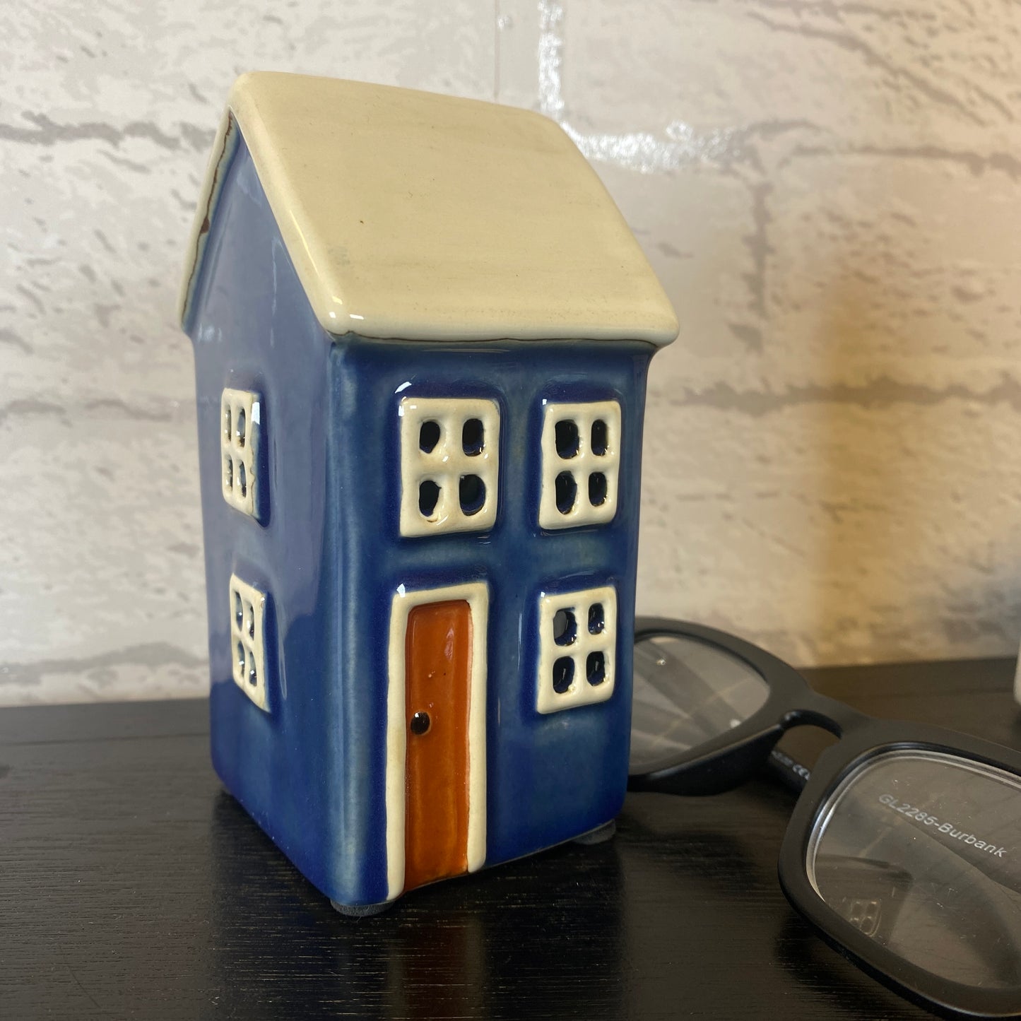 Village Pottery Mini House Tealight Holder Dark Blue