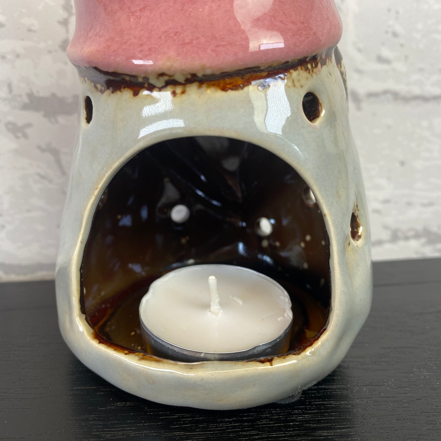 Village Pottery Large Gonk Tealight Holder Grey and Pink