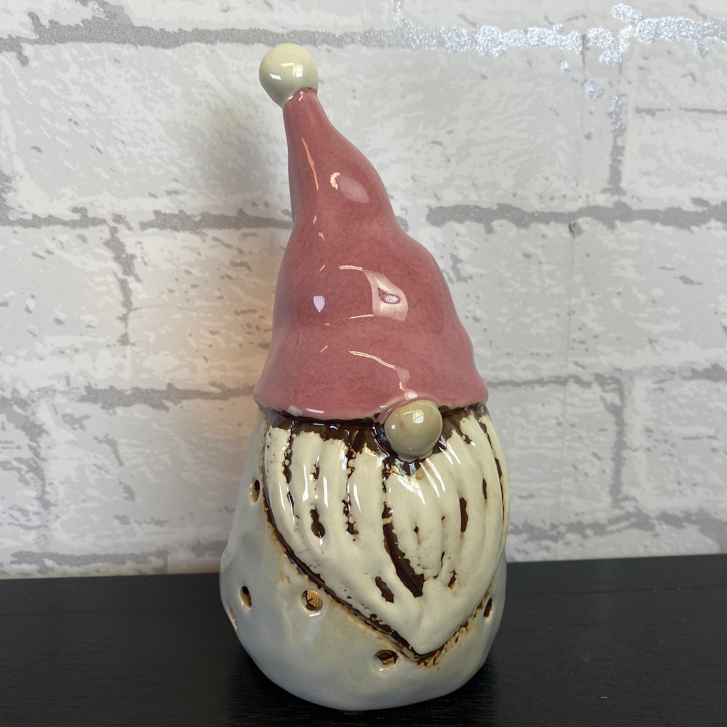 Village Pottery Large Gonk Tealight Holder Grey and Pink