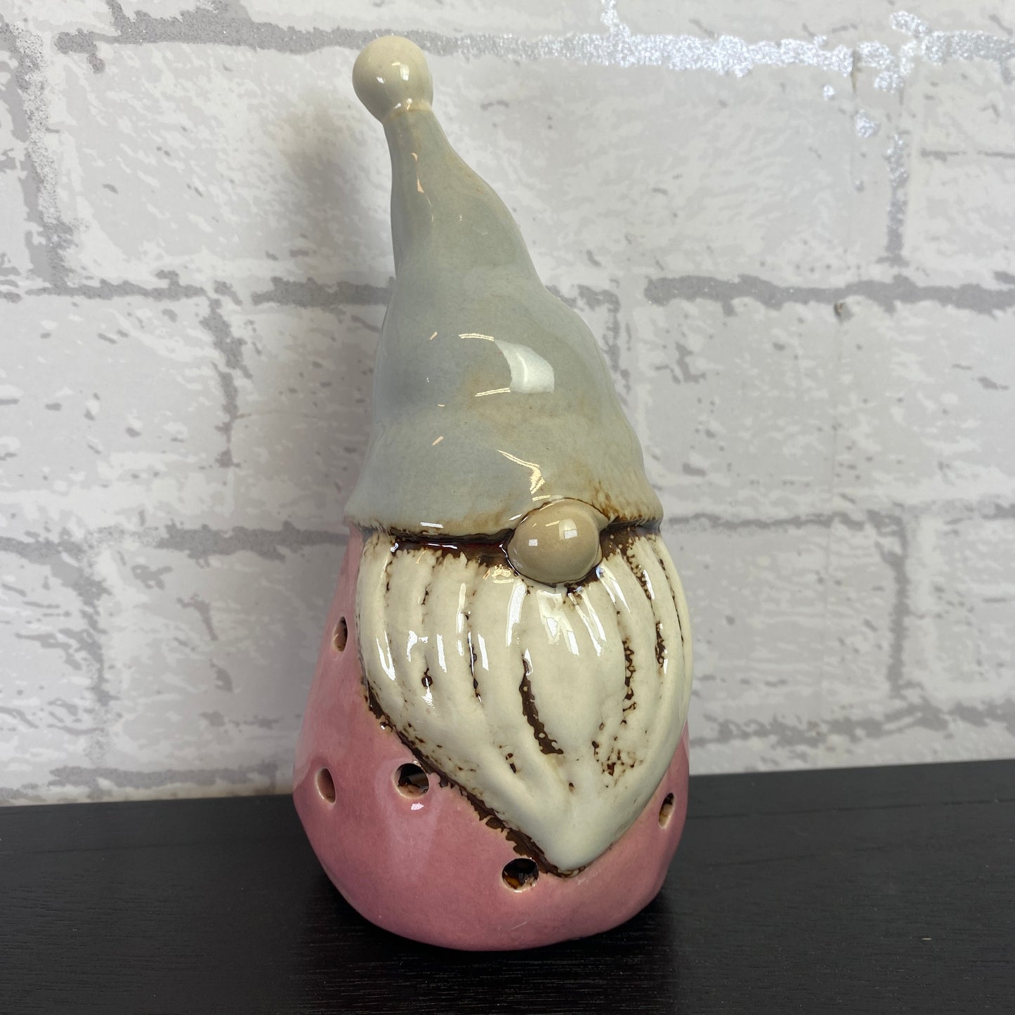 Village Pottery Large Gonk Tealight Holder Pink and Grey