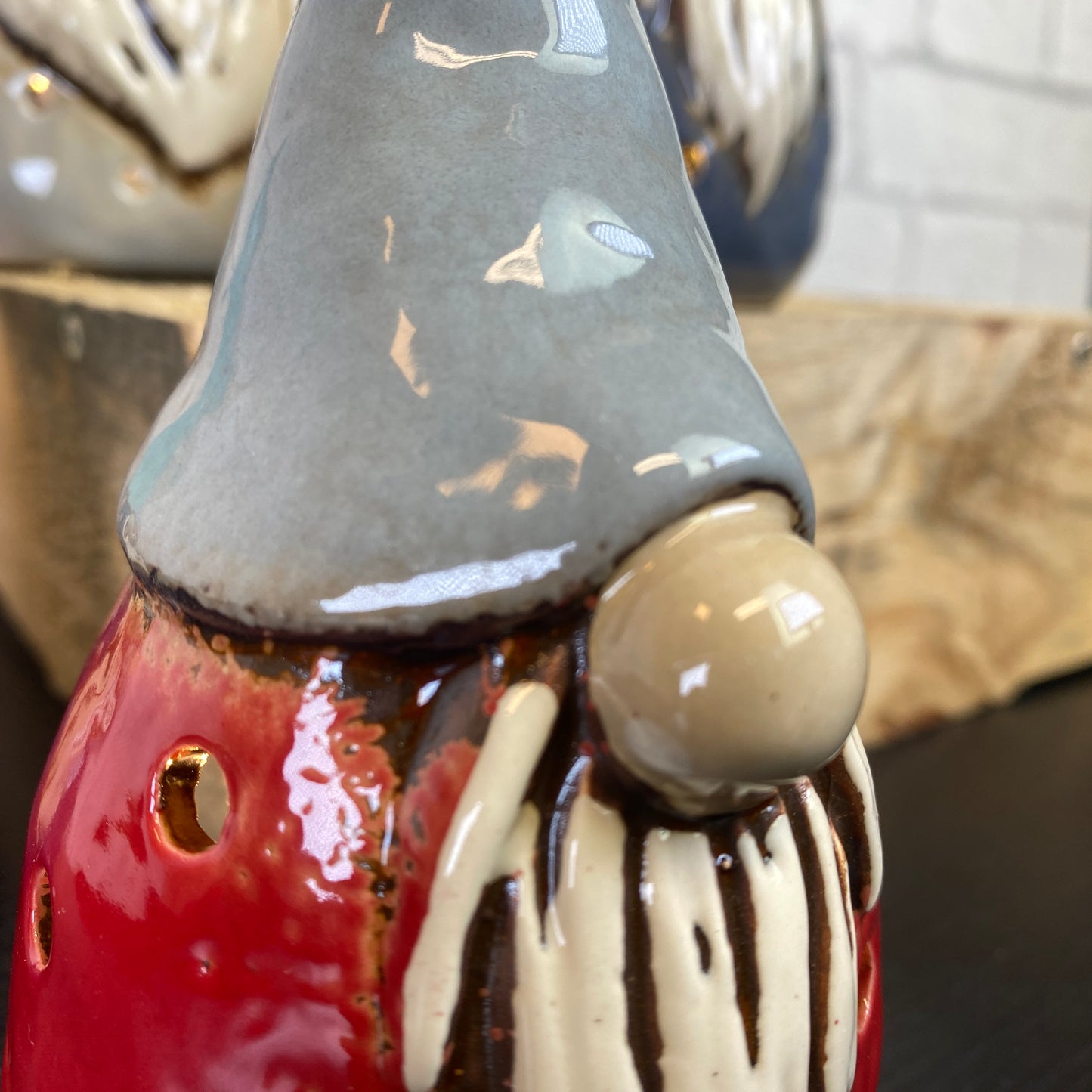 Village Pottery Gonk Tealight Holder Red and Grey