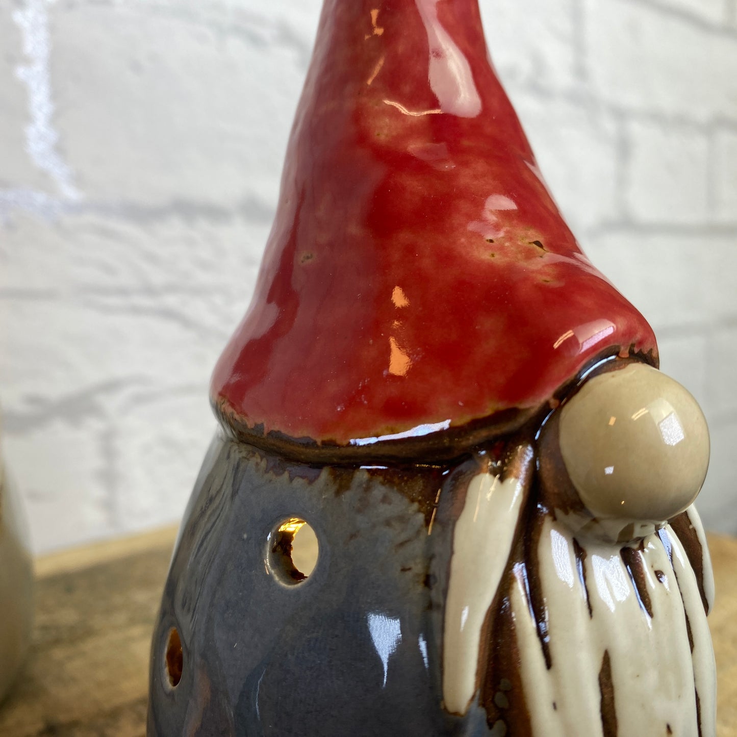 Village Pottery Gonk Tealight Holder Grey and Red