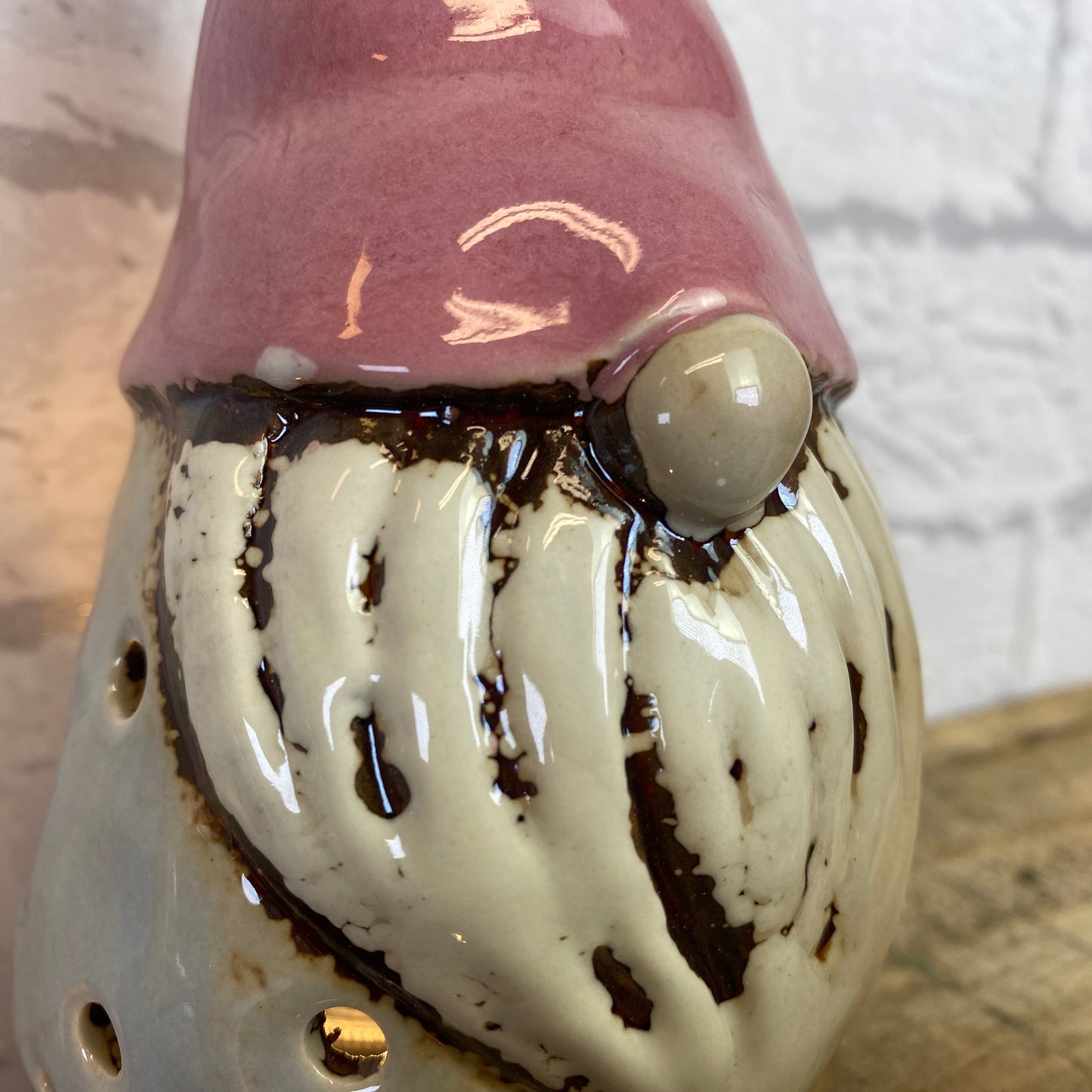 Village Pottery Large Gonk Tealight Holder Grey and Pink