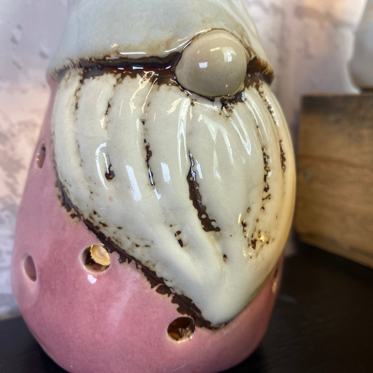 Village Pottery Large Gonk Tealight Holder Pink and Grey