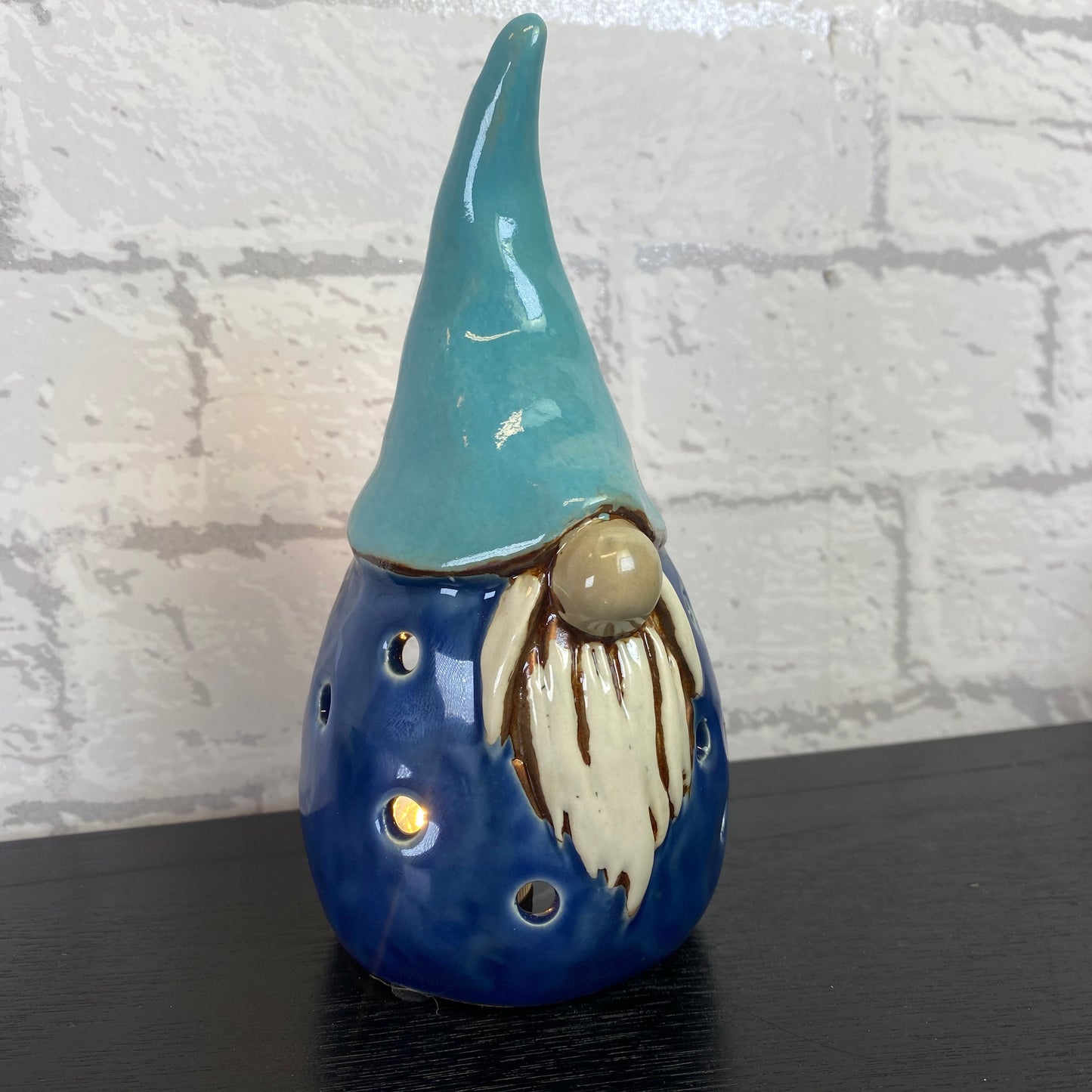 Village Pottery Gonk Tealight Holder Dark Blue and Aqua