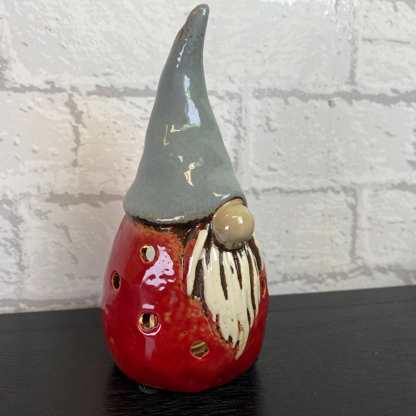 Village Pottery Gonk Tealight Holder Red and Grey