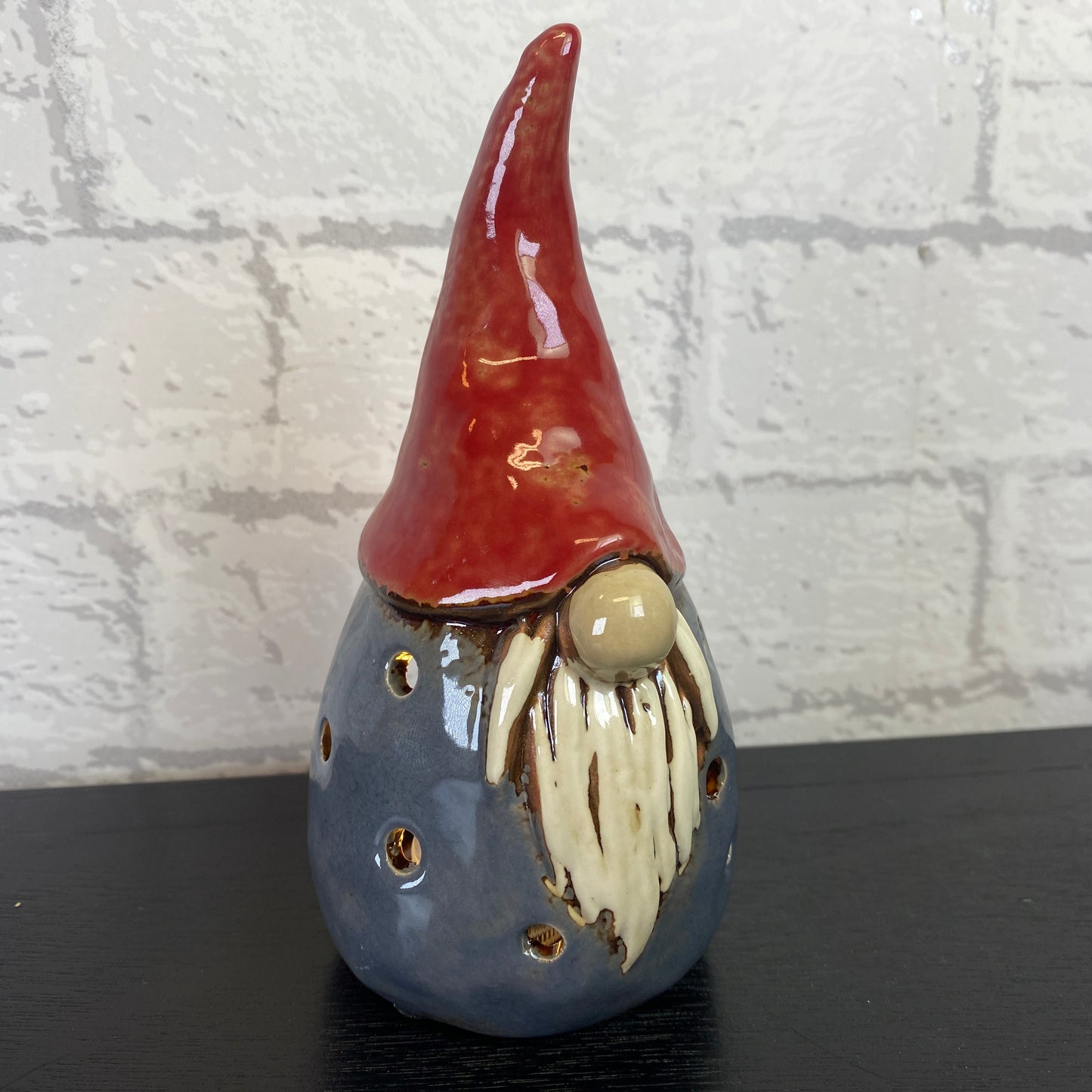 Village Pottery Gonk Tealight Holder Grey and Red