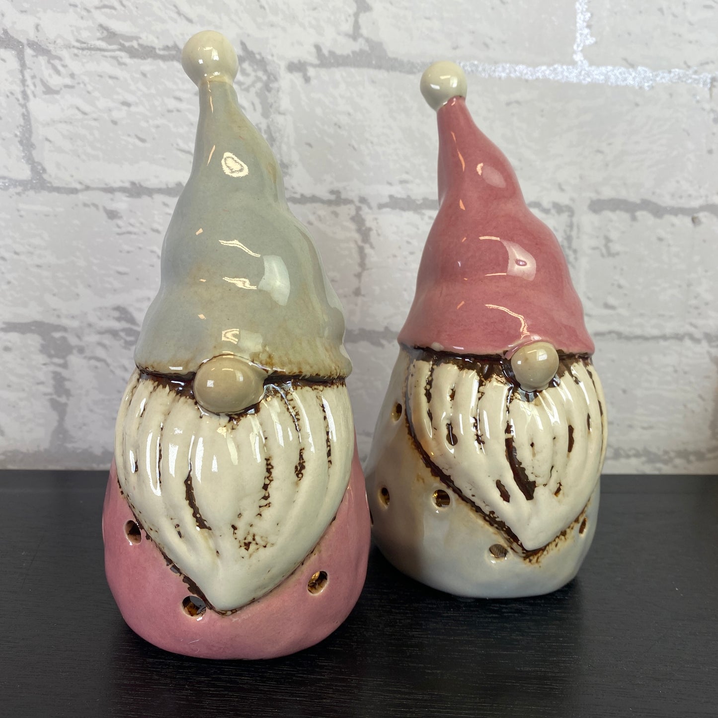 Village Pottery Large Gonk Tealight Holder Grey and Pink