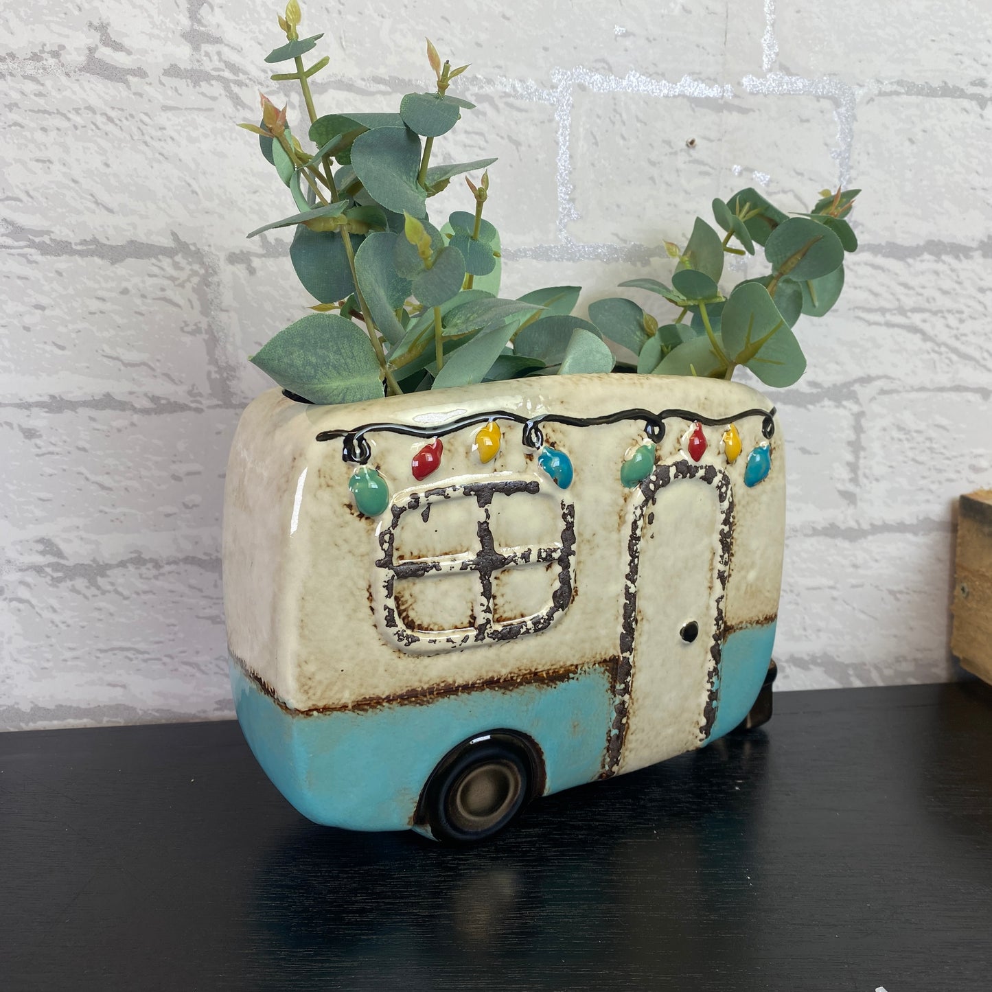 Village Pottery Festival Caravan Planter Blue