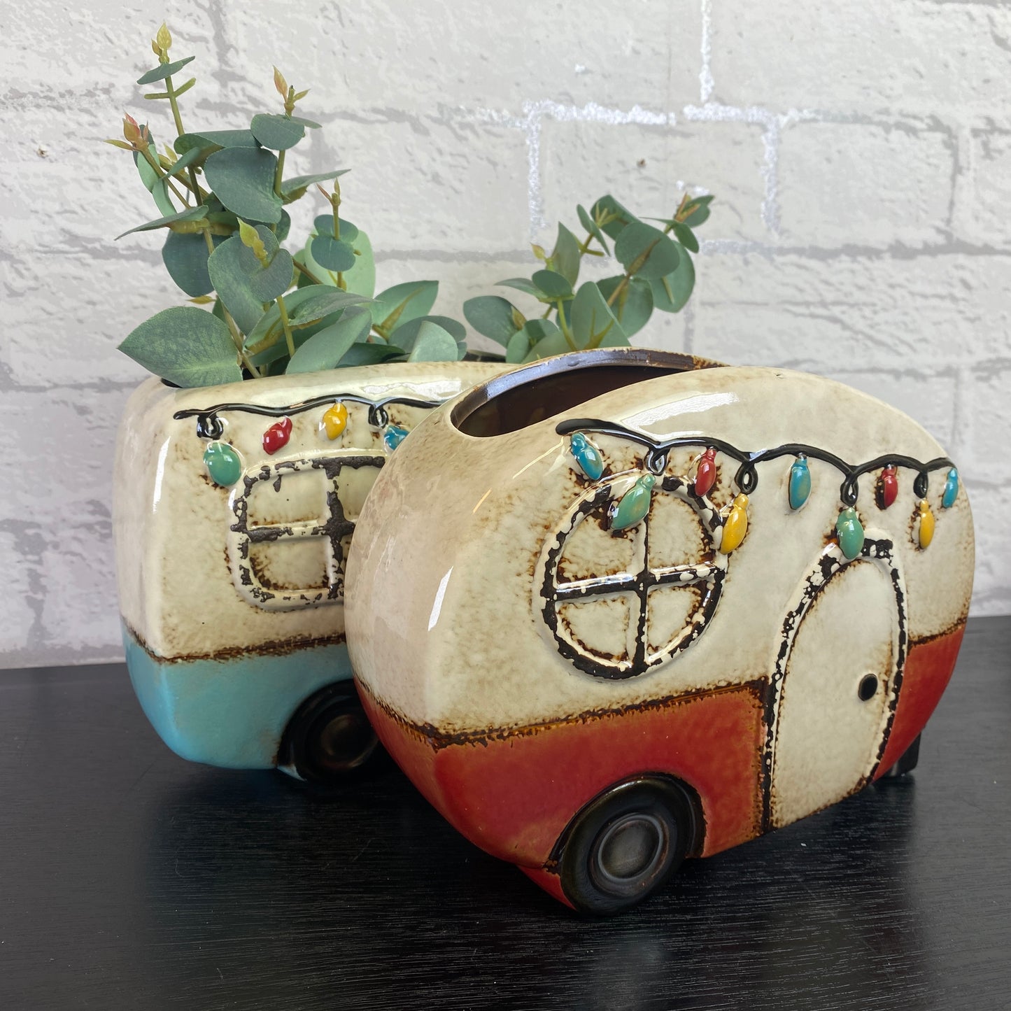 Village Pottery Festival Caravan Planter Blue