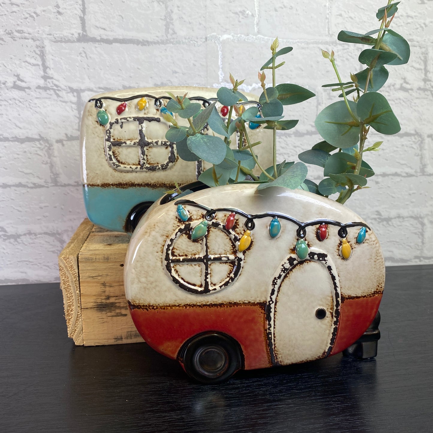 Village Pottery Festival Caravan Planter Red