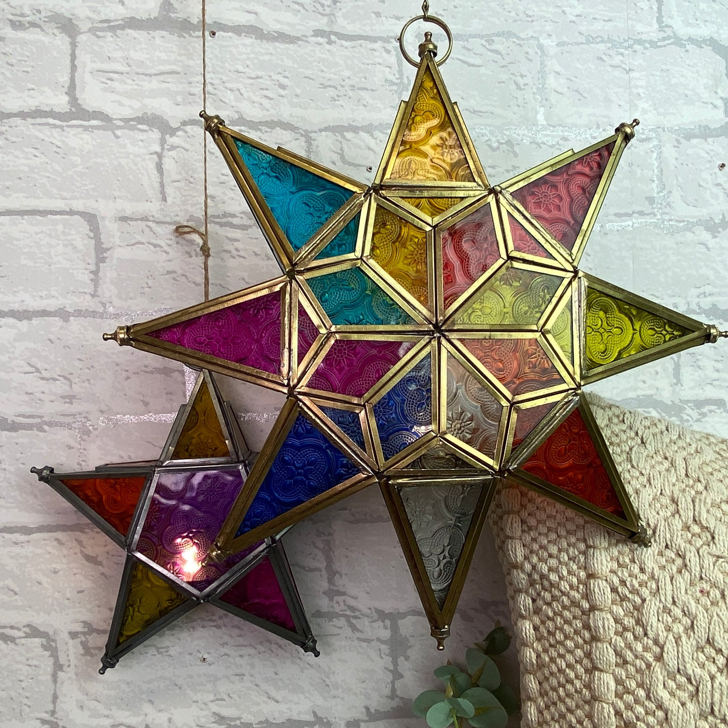 Moroccan Multi Coloured LED Large Star Lantern