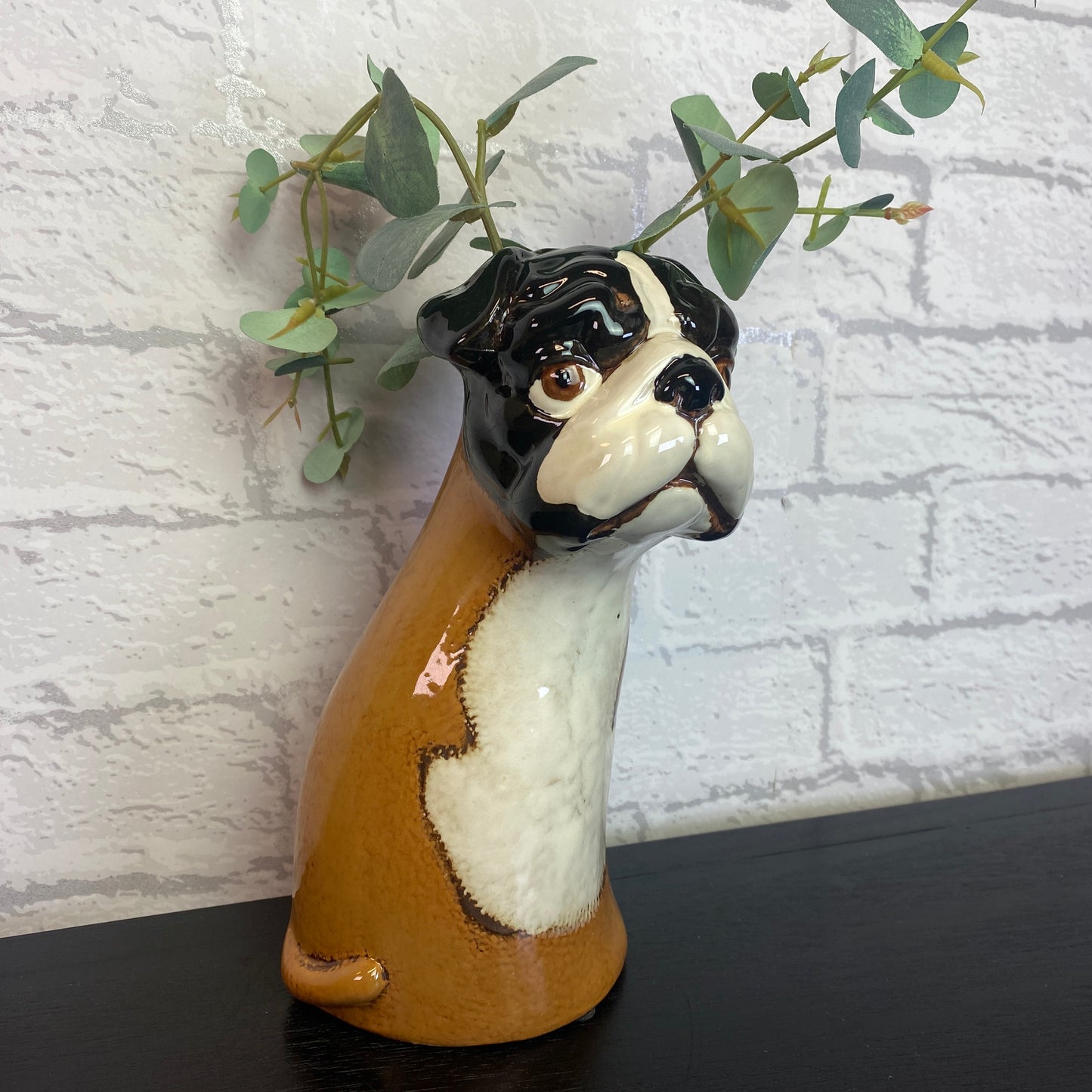 Village Pottery Top Dog Boxer Vase