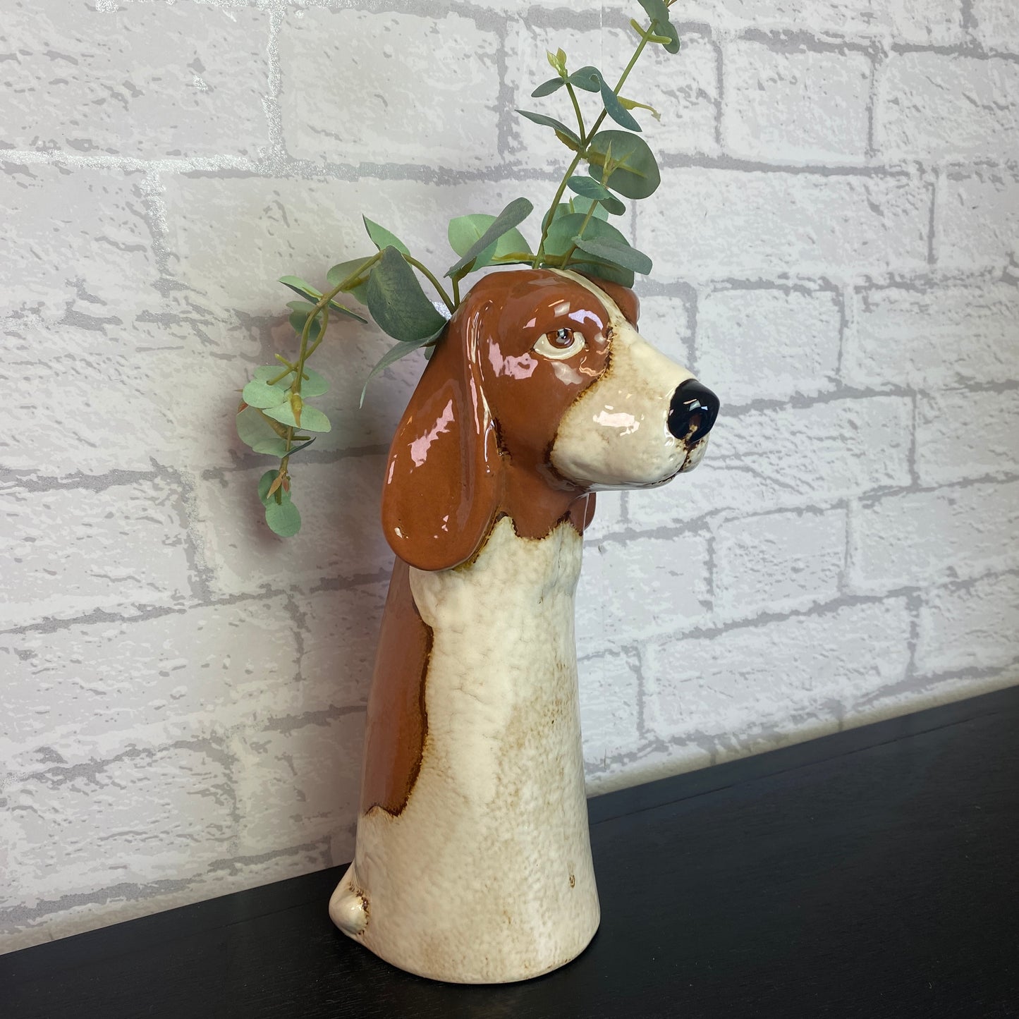 Village Pottery Top Dog Basset Vase