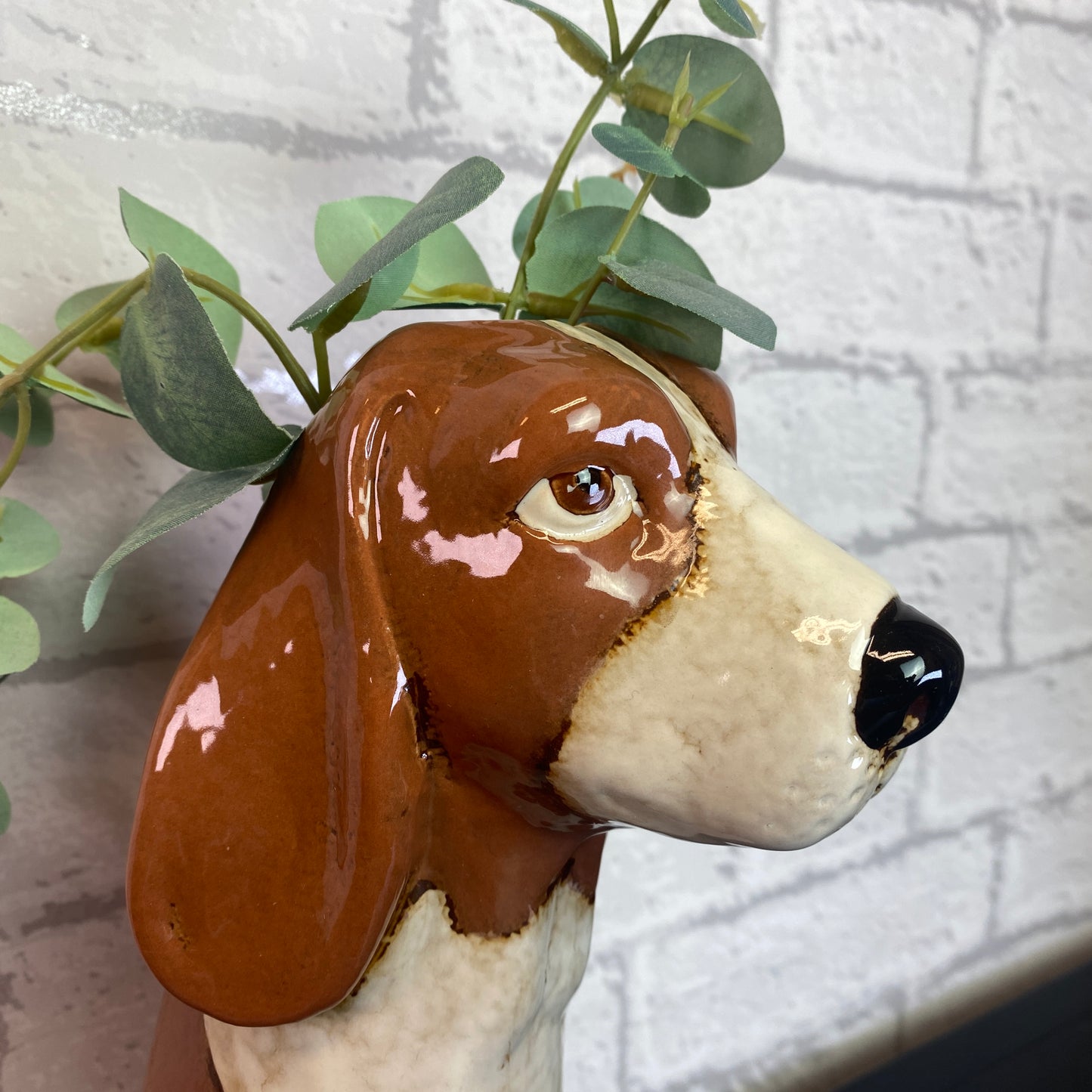 Village Pottery Top Dog Basset Vase