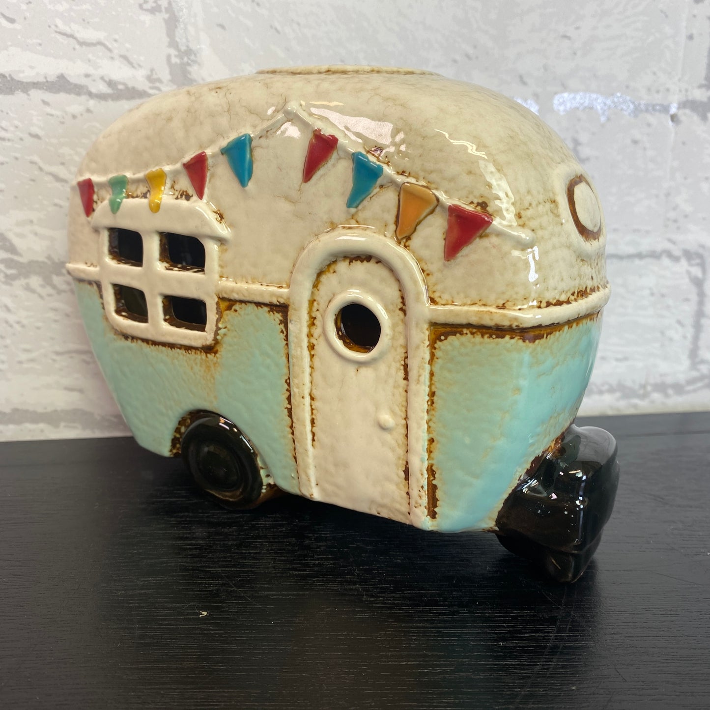 Village Pottery Caravan Money Box Blue