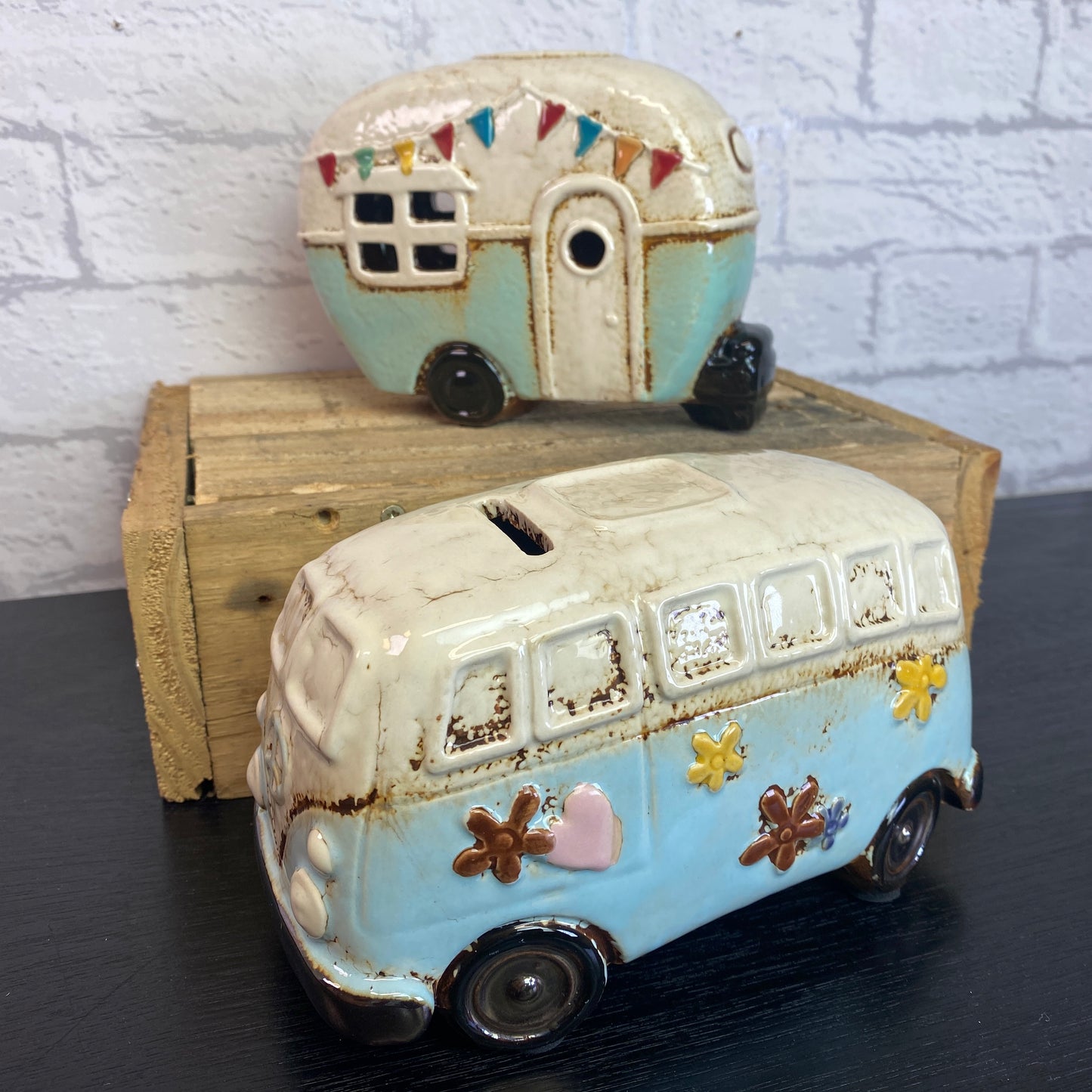 Village Pottery Campervan Money Box Blue