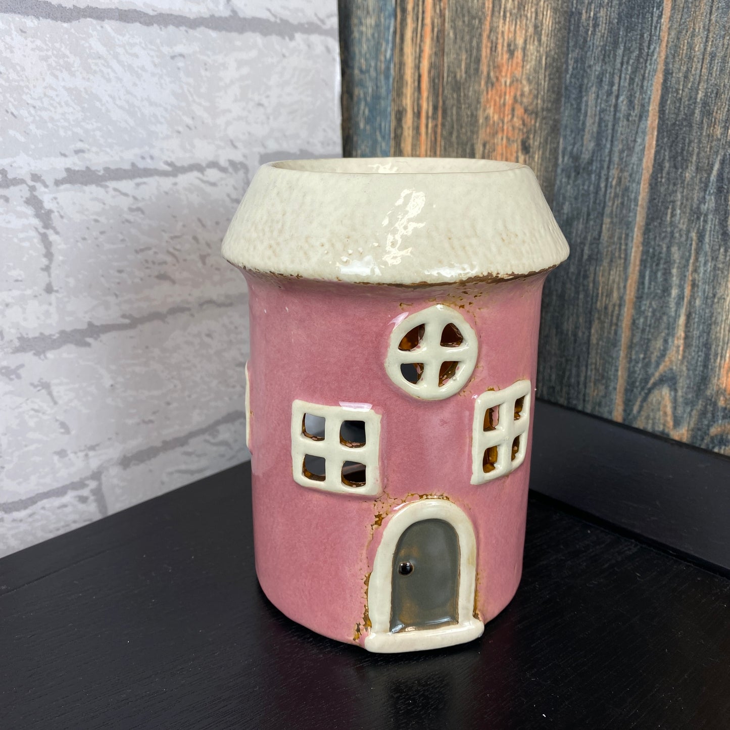 Village Pottery House Tealight Oil Warmer Pink