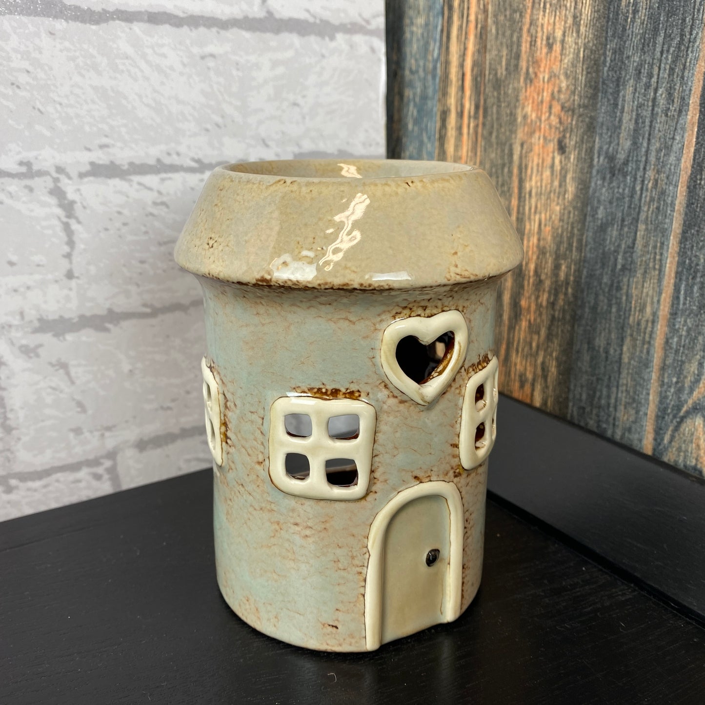 Village Pottery House Tealight Oil Warmer Grey