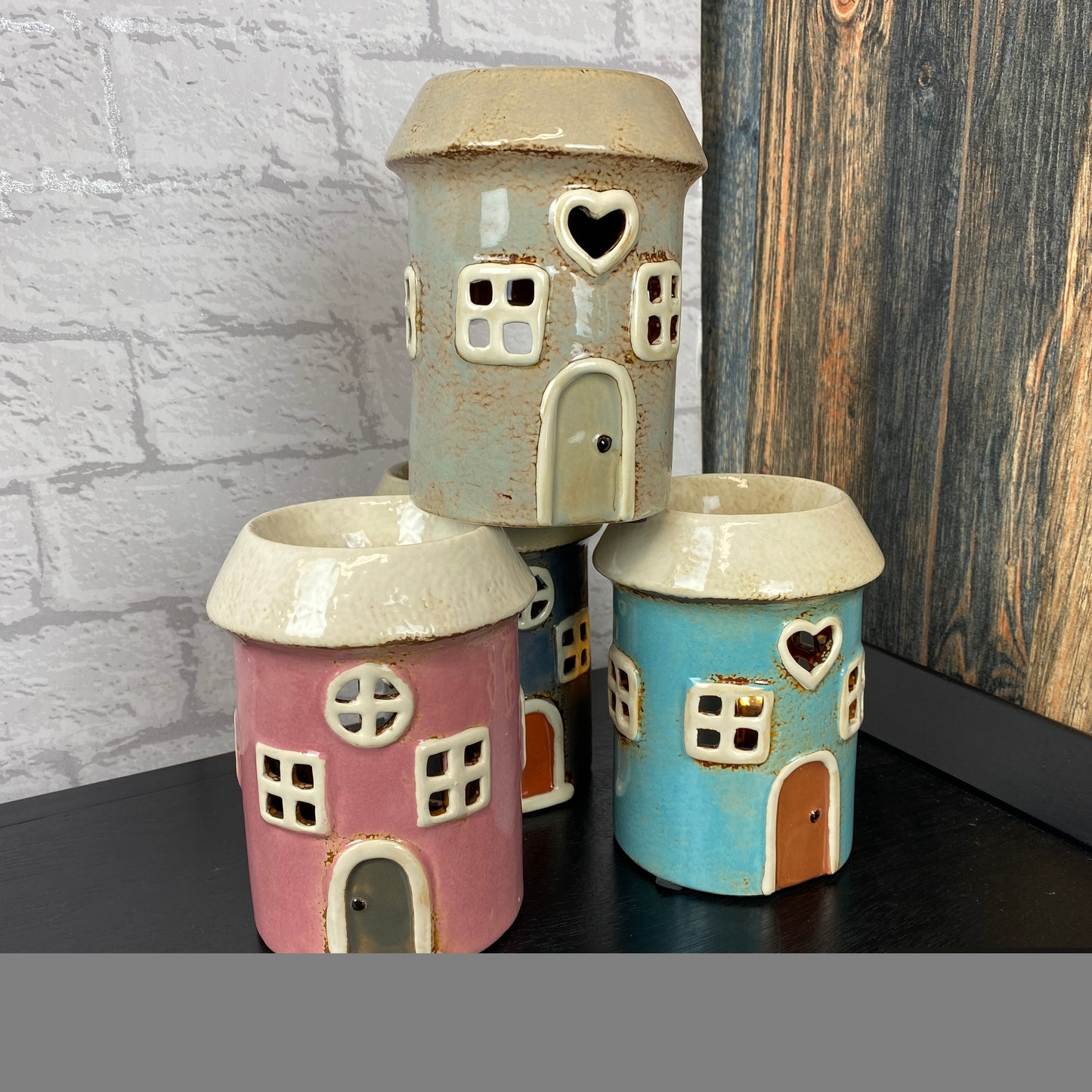 Village Pottery House Tealight Oil Warmer Teal