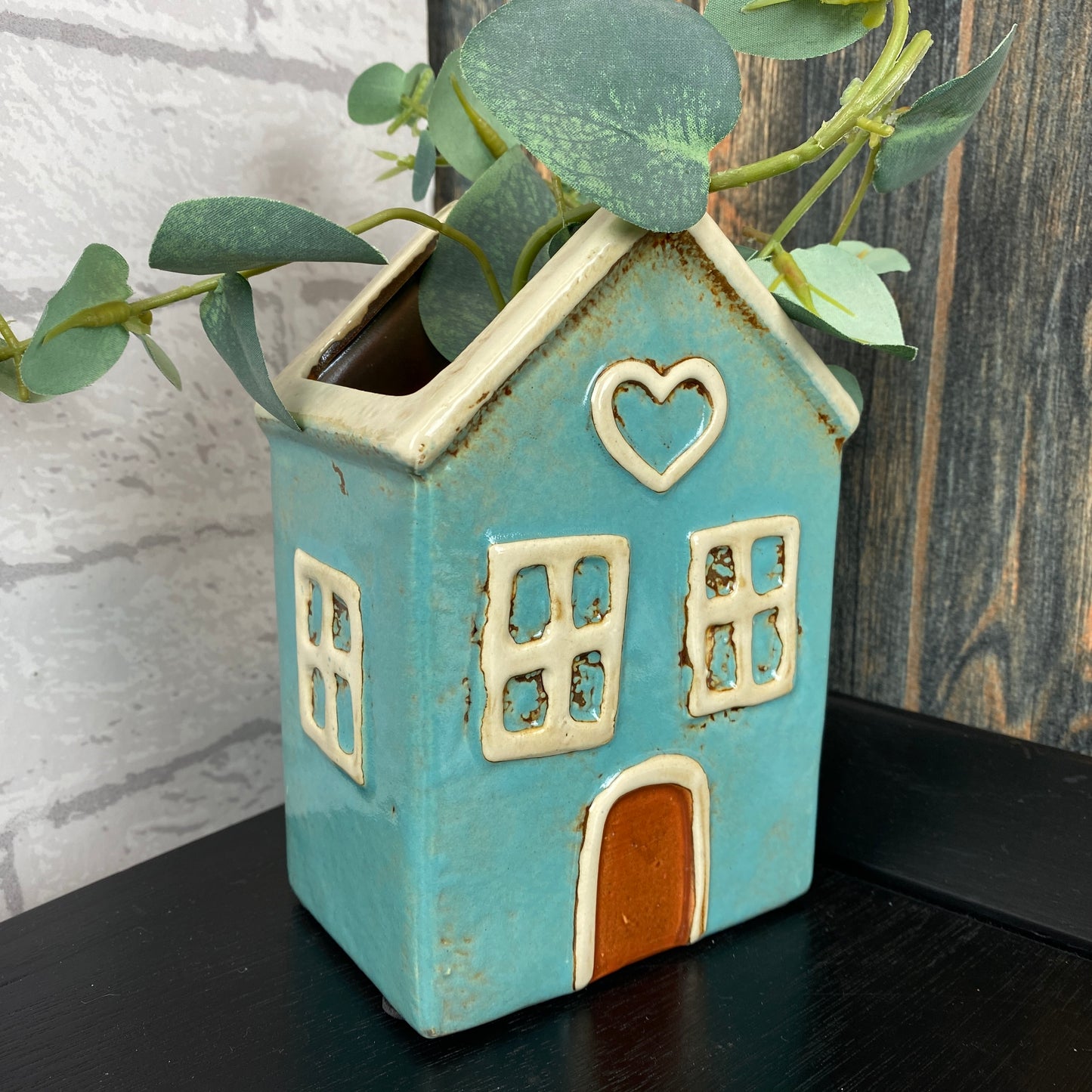 Village Pottery Heart House Vase Aqua
