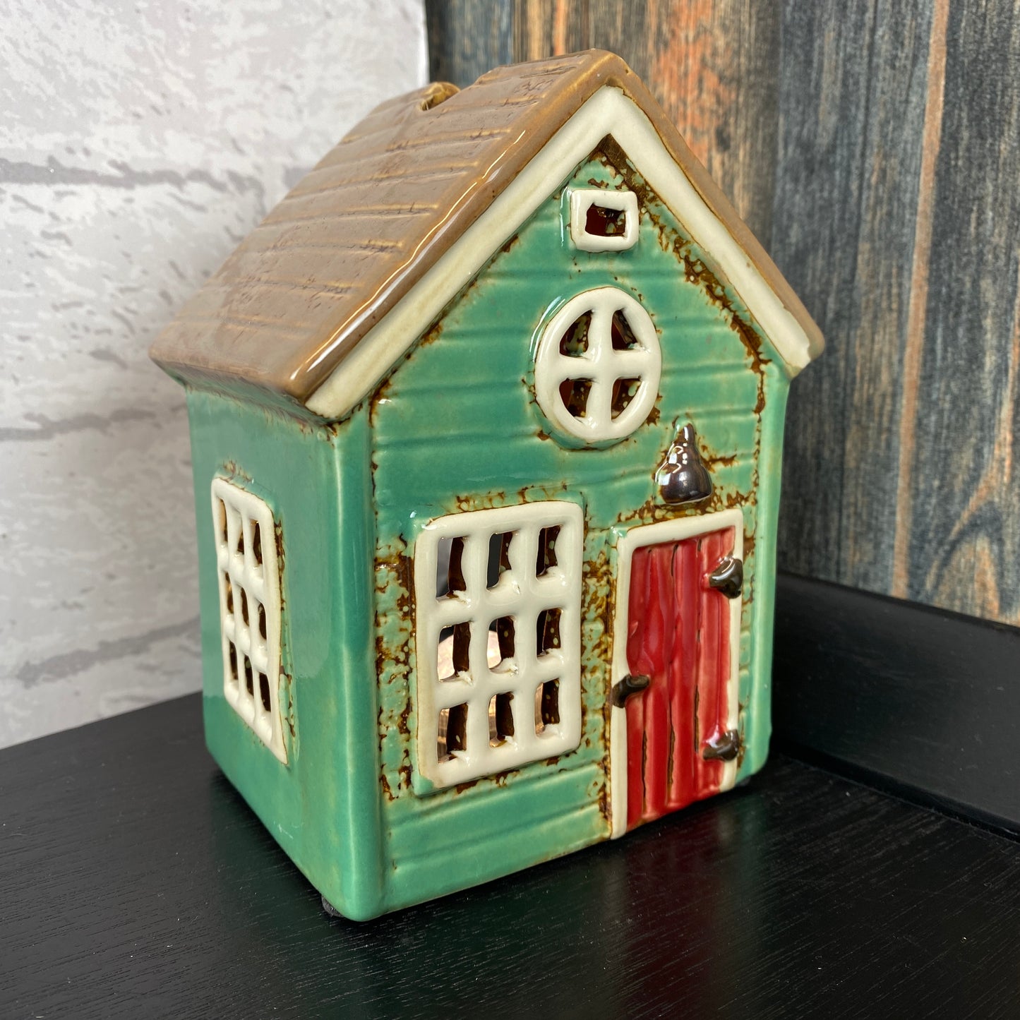 Village Pottery Holiday House Tealight Holder Green