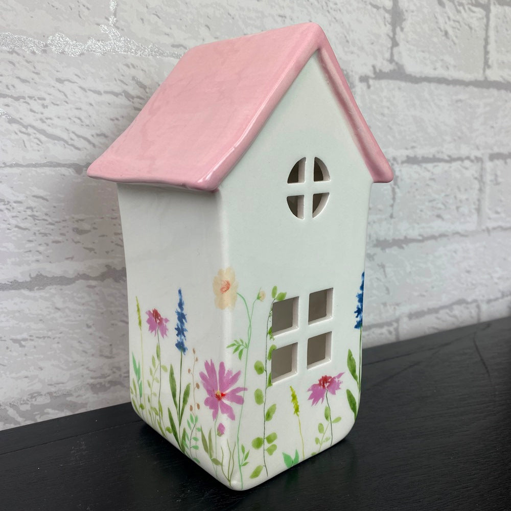 Meadow House Pink Roof Cottage Large Tealight Holder