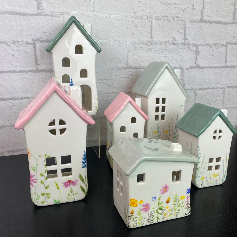 Meadow House Grey Roof Cottage Tealight Holder